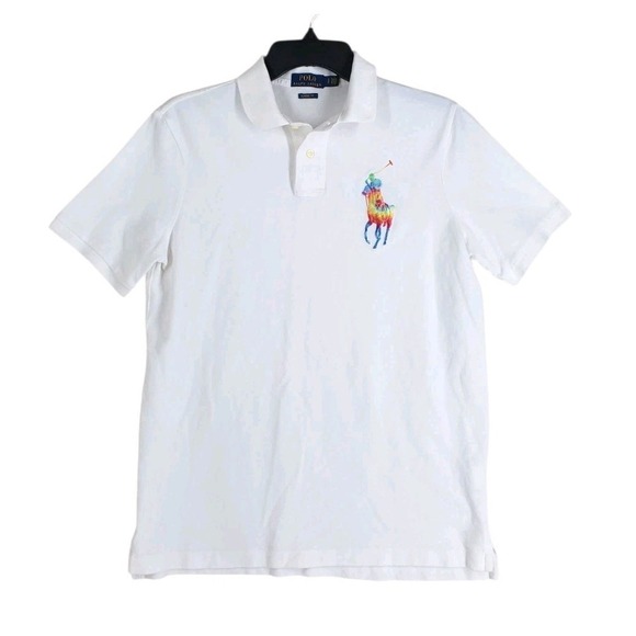 Ralph Lauren Polo Shirt Classic Mens S White Rainbow Big Pony Embroidered SS - Picture 10 of 11